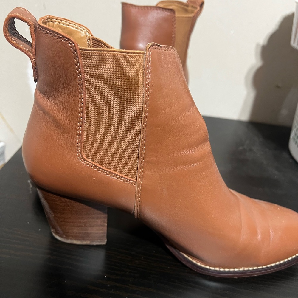 J. Crew Factory Cognac Leather Chelsea Bootie with Block Heel